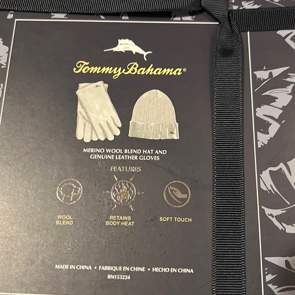 NEW❄️Tommy Bahama Merino Wool Blend Tan Hat Genuine Leather Gloves set S/M $120 - Picture 7 of 12